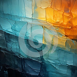 Abstract Waterfall And Glass: Multilayered Texture In Blue And Orange