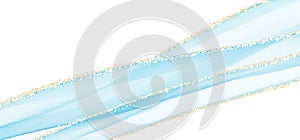 Abstract wave alcohol ink background and gold foil with copy spae