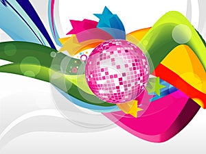 Abstract wave background with disco ball, colorful