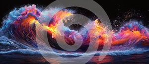 Abstract wave of colorful smoke and fire