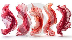 Abstract wave flowing red fabric on transparent. 3d render. Generative AI