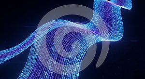Abstract wave of glowing binary code flowing in futuristic digital stream