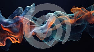 Abstract Wave of Glowing Particles in Orange and Blue Hues on Dark Background