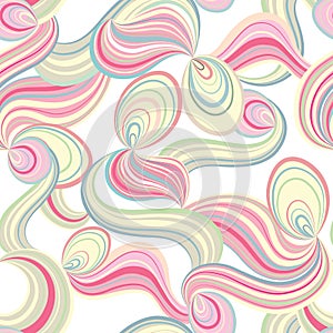 Abstract wave line and loops seamless pattern. Striped swirl waves