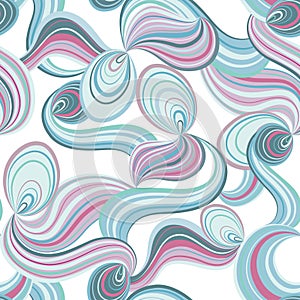 Abstract wave line and loops seamless pattern. Striped swirl waves