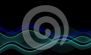 Abstract wave lines dynamic flowing blue and green light isolated on black background. Vector illustration design concept of music