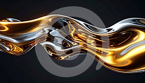 Abstract Wave of Liquid Gold and Silver