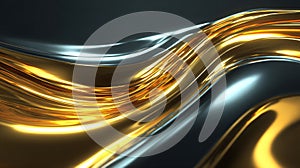 Abstract Wave of Liquid Gold and Silver Metal Reflective Surface