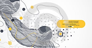 The abstract wave is made in a frame style. Template for science and technology presentation. Vector art