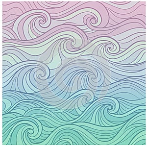 Abstract wave pattern featuring flowing lines and curves in a gradient color scheme,