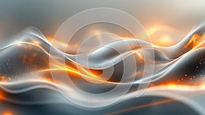 Abstract Wave Pattern with Flowing Orange Light and Metallic Gray Background