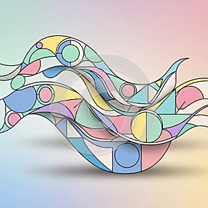 Abstract wave pattern with overlapping geometric shapes in pastel colors
