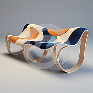 Abstract Wave Wooden Couch: Naturalistic Renderings And Colorful Curves