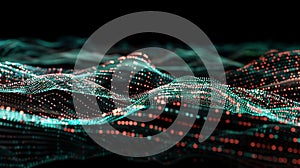 Abstract Waveform Of Binary Data Visualization With Glowing Points And Lines