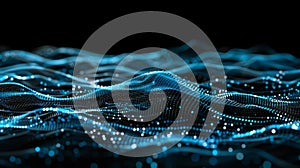 Abstract Waveform: Tech Data Visualization With Blue Particle Flow, Modern Tech Background, AI Data Stream