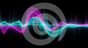 Abstract Sound Wave Visualization with Vibrant Neon Colors on Black Background