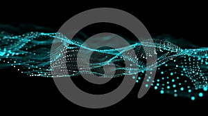 Abstract Waveform Visualization - Network Connection Data Points In Turquoise On Black Background