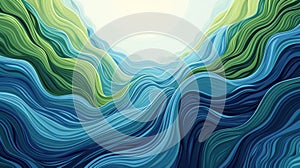 Abstract Wavelike Illustrations in Blue and Green, Symbolizing Earth's Natural Rhythms