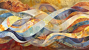 Abstract waves of color and patterns create a vibrant, flowing visual landscape