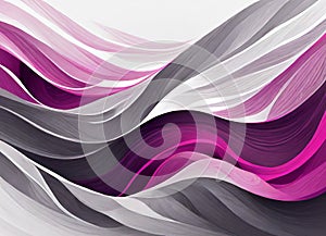 Abstract of waves of flowing pink, magenta, gray and purple on white background