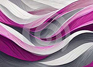 Abstract of waves of flowing pink, magenta, gray and purple on white background