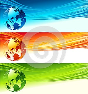 Abstract waves with globe. Vector design eps 10