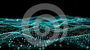 Abstract Waves Of Glowing Digital Particles On Black