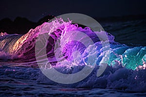 Abstract waves glowing in ultraviolet spectrum