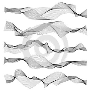Abstract waves. Graphic line sonic or sound wave elements, wavy texture isolated on white background