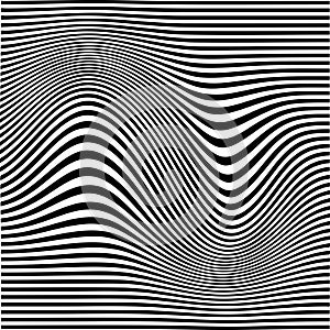 Abstract Waves Illusion On Black Stripe Lines 3D Vibration Effect On Linning Illustration