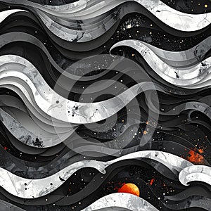 Abstract Waves of Monochrome Art