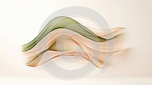 Abstract Waves of Soft Green and Cream Flowing Smoothly Across a Light Background