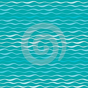 Abstract waves vector seamless pattern. Wavy lines of sea or ocean blue hand drawn background