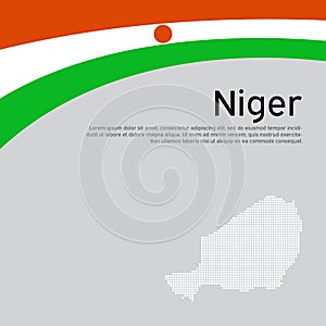 Abstract waving niger flag, mosaic map. Creative background for design of patriotic holiday card. National poster. State niger