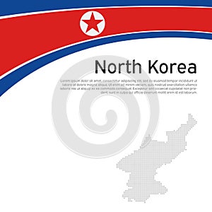 Abstract waving North korea flag, map. Background with wavy Democratic People Republic of Korea flag. DPRK. State patriotic north