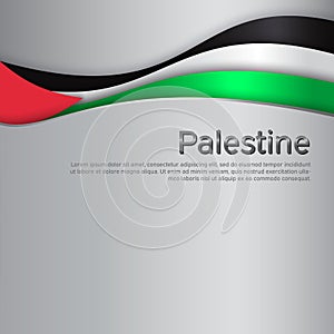 Abstract waving palestine flag. National palestinian poster. Creative metal background for design of patriotic holiday card. State