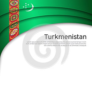 Abstract waving Turkmenistan flag. State patriotic turkmen cover, flyer. Creative background for turkmenistan patriotic holiday