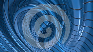 Abstract wavy background. Blue metal tapes. Smooth lines. 3D rendering image.