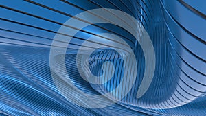 Abstract wavy background. Blue metal tapes. Smooth lines. 3D rendering image.