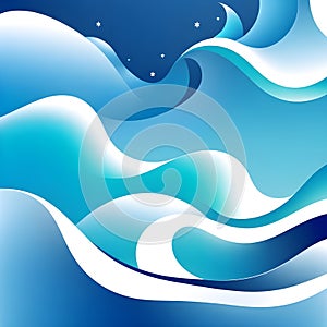 Abstract wavy background in blue tones. Winter cold concept. Bright blurry illustration. The image was created using generative AI