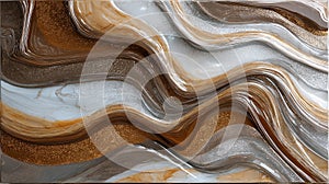 Abstract Wavy Background with Brown, Gold and Silver Glitter, Perfect for Design