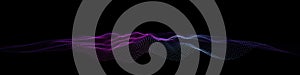 Abstract wavy background color points in lines on black. Array with color particles in dynamic lines cyberspace. Concept