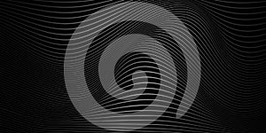 Abstract wavy background for digital, scientific or tech design. 3D waveforms on a black background. Curved wavy lines. Vector