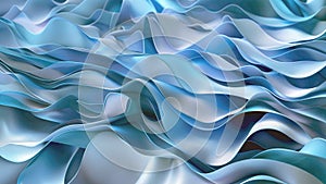 Abstract wavy blue background with smooth silk or satin texture, folds, 3D rendering