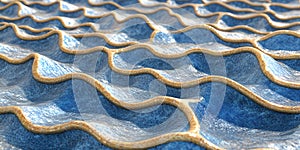 Abstract Wavy Blue and Gold Texture 3D Render Seamless Pattern Background