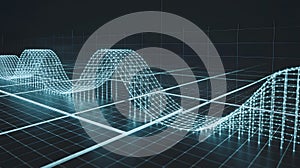 Abstract Wavy Data Network on a Dark Grid Background, Representing Big Data Visualization, Digital Connectivity, and Future