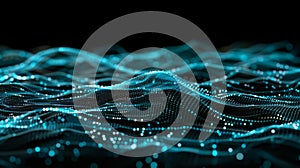 Abstract Wavy Data Visualization, Flowing Particles, Sci-Fi Technology Background