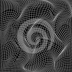 Abstract wavy deformation of net. Wavy motion mesh 3d structure. Vector