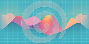 Abstract wavy gradient landscape on a blue grid background with a smooth color transition