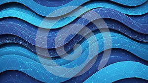 Abstract wavy layers with interconnected blue geometric network pattern